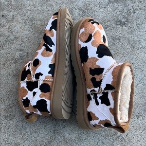 Women's Cow Print Ankle Booties ultra low